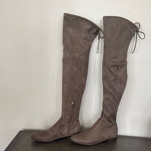 Marc Fisher Taupe Faux Suede Fabric Over-the-Knee Pull On Boots Size 5.5M EUC